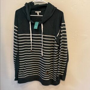 Maurices Dark Green and White Striped Hoodie